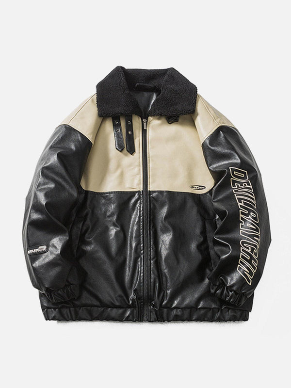 Helmiss - Patchwork Zipper Leather Winter Coat- Streetwear Fashion - helmiss.com