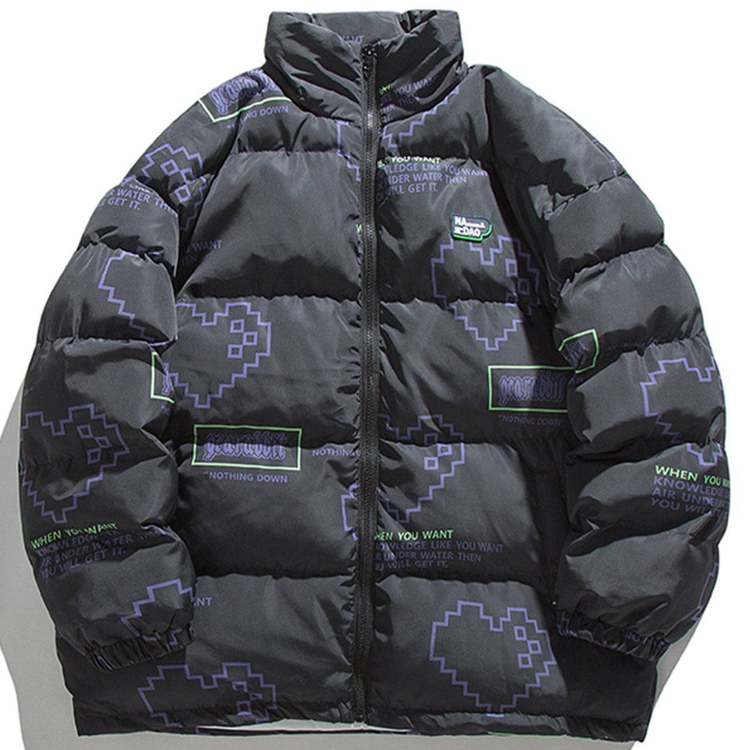 Helmiss - Pixel Heart Letter Print Winter Coat- Streetwear Fashion - helmiss.com