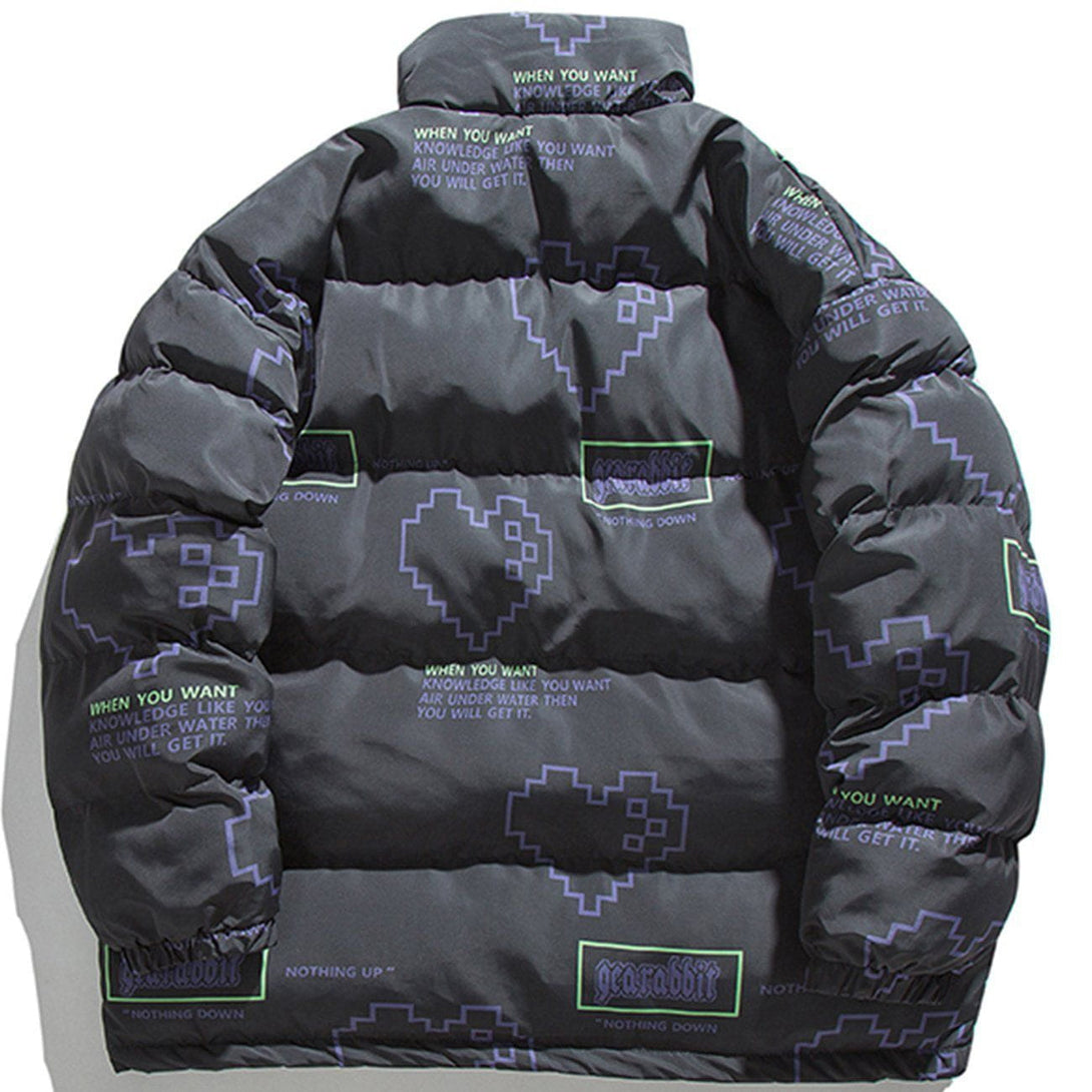 Helmiss - Pixel Heart Letter Print Winter Coat- Streetwear Fashion - helmiss.com