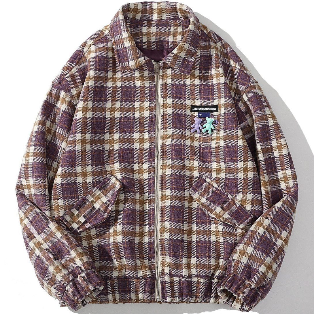 Helmiss - Plaid Bear Charm Winter Coat- Streetwear Fashion - helmiss.com