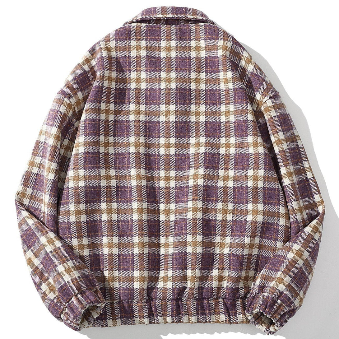 Helmiss - Plaid Bear Charm Winter Coat- Streetwear Fashion - helmiss.com