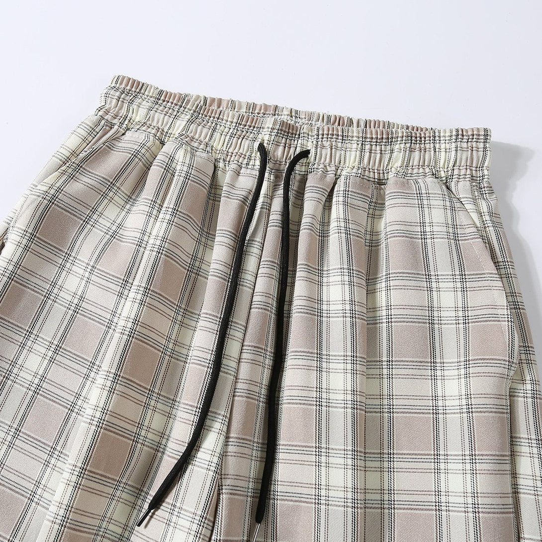 Helmiss - Plaid Drawstring Casual Pants- Streetwear Fashion - helmiss.com