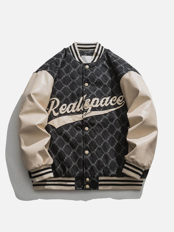 Helmiss - Plaid PU Splicing Varsity Jacket- Streetwear Fashion - helmiss.com