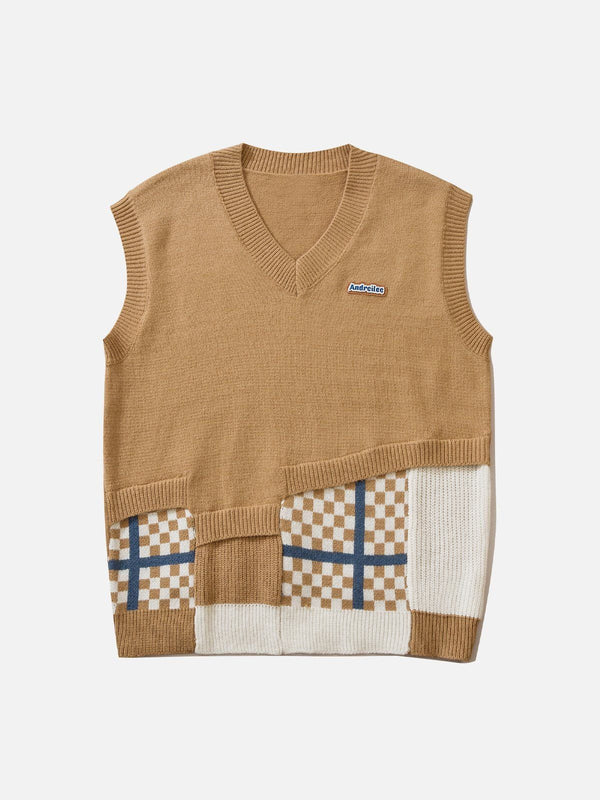 Helmiss - Plaid Patchwork Sweater Vest- Streetwear Fashion - helmiss.com