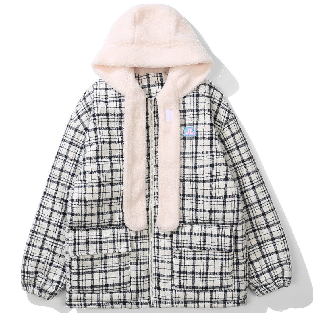 Helmiss - Plaid Patchwork Winter Coat- Streetwear Fashion - helmiss.com