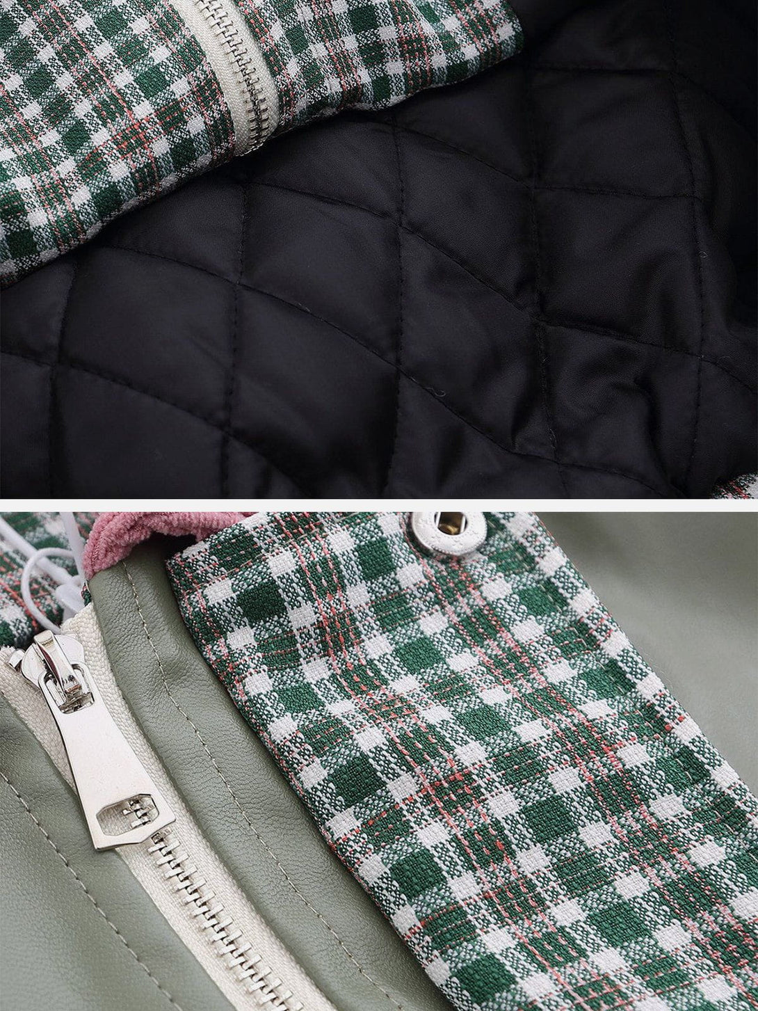 Helmiss - Plaid Polo Stitching Winter Coat- Streetwear Fashion - helmiss.com