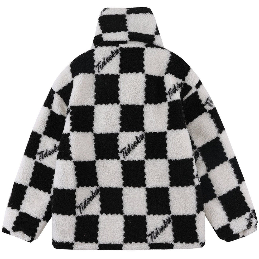 Helmiss - Plaid Scarf Collar Sherpa Winter Coat- Streetwear Fashion - helmiss.com