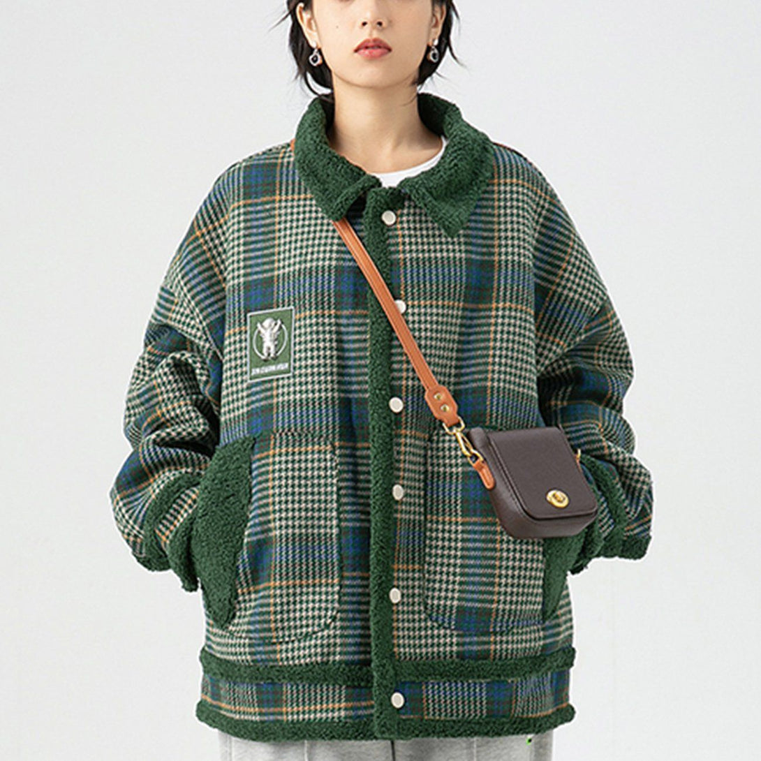 Helmiss - Plaid Sherpa Winter Coat- Streetwear Fashion - helmiss.com