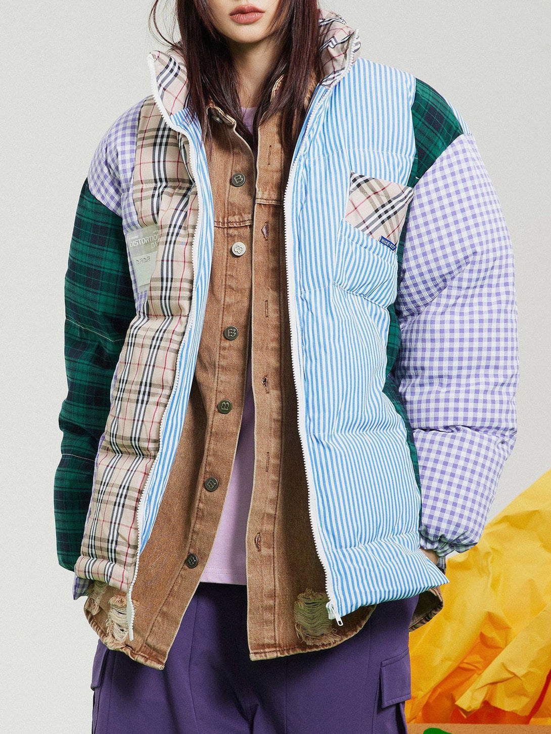 Helmiss - Plaid Splicing Winter Coat- Streetwear Fashion - helmiss.com