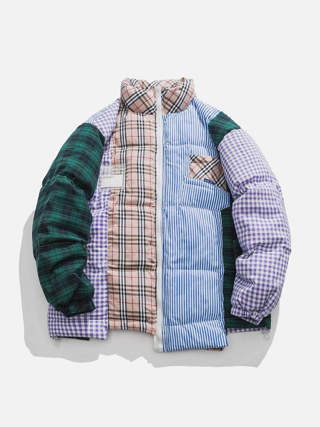 Helmiss - Plaid Splicing Winter Coat- Streetwear Fashion - helmiss.com