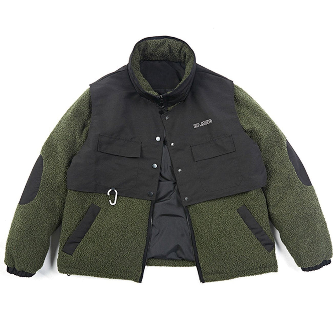 Helmiss - Pocket Splicing Sherpa Winter Coat- Streetwear Fashion - helmiss.com