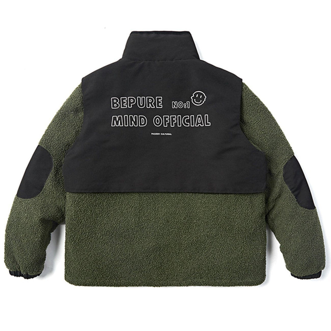 Helmiss - Pocket Splicing Sherpa Winter Coat- Streetwear Fashion - helmiss.com