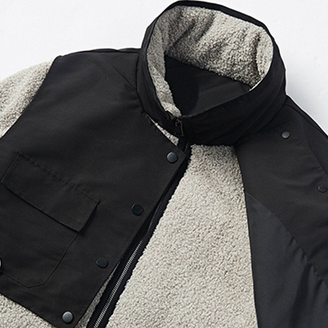 Helmiss - Pocket Splicing Sherpa Winter Coat- Streetwear Fashion - helmiss.com