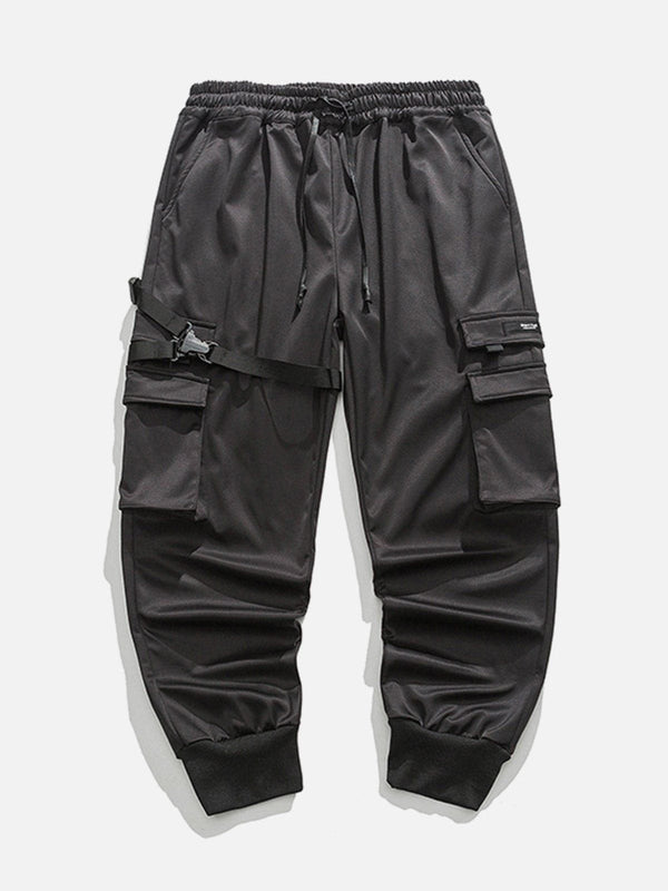 Helmiss - Pocket Woven Ribbon Cargo Pants- Streetwear Fashion - helmiss.com