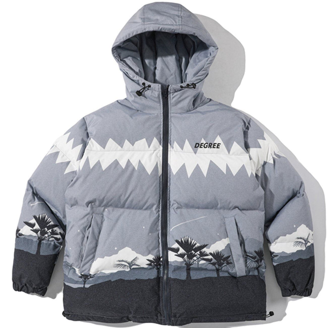 Helmiss - Print Forest Stitching Hooded Winter Coat- Streetwear Fashion - helmiss.com