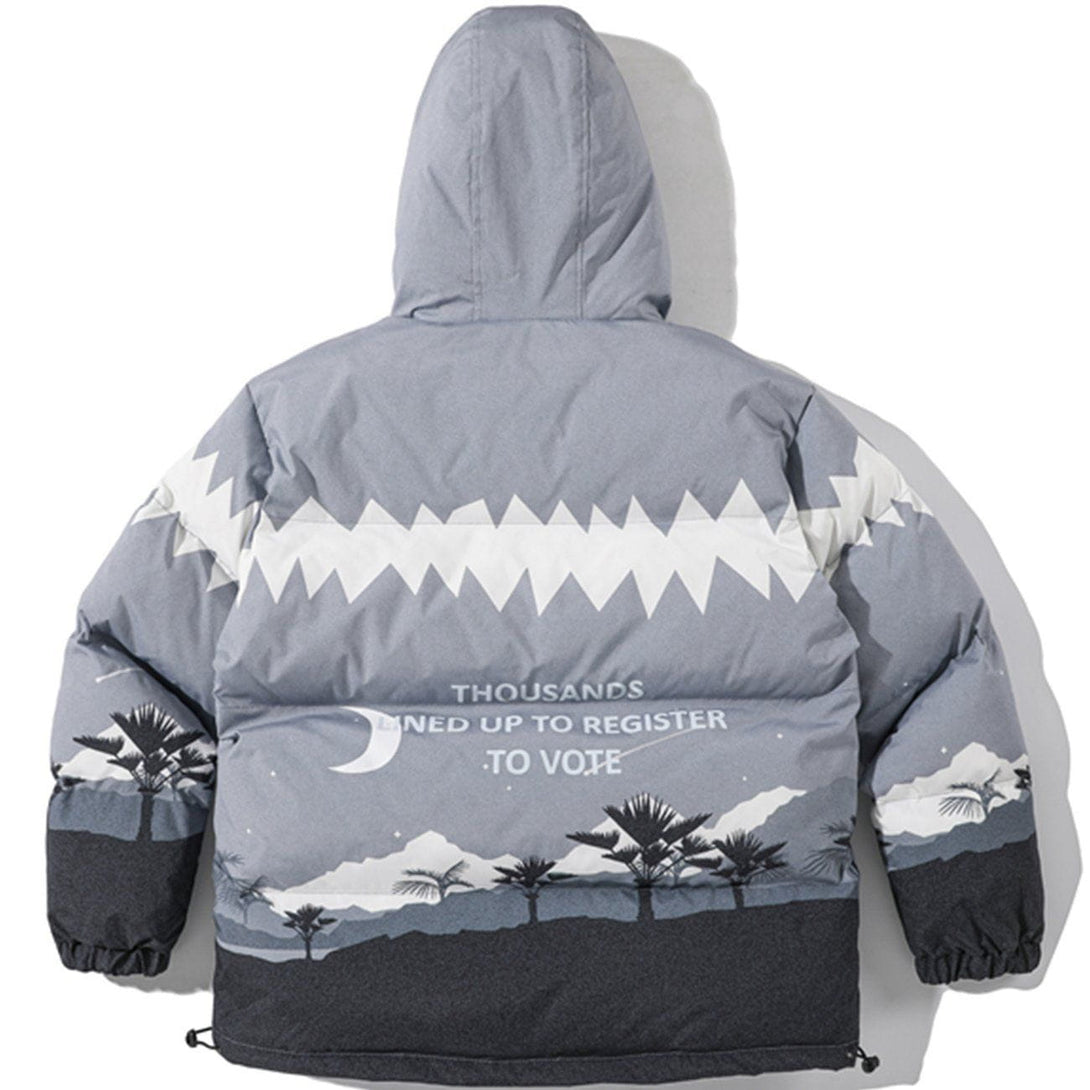 Helmiss - Print Forest Stitching Hooded Winter Coat- Streetwear Fashion - helmiss.com