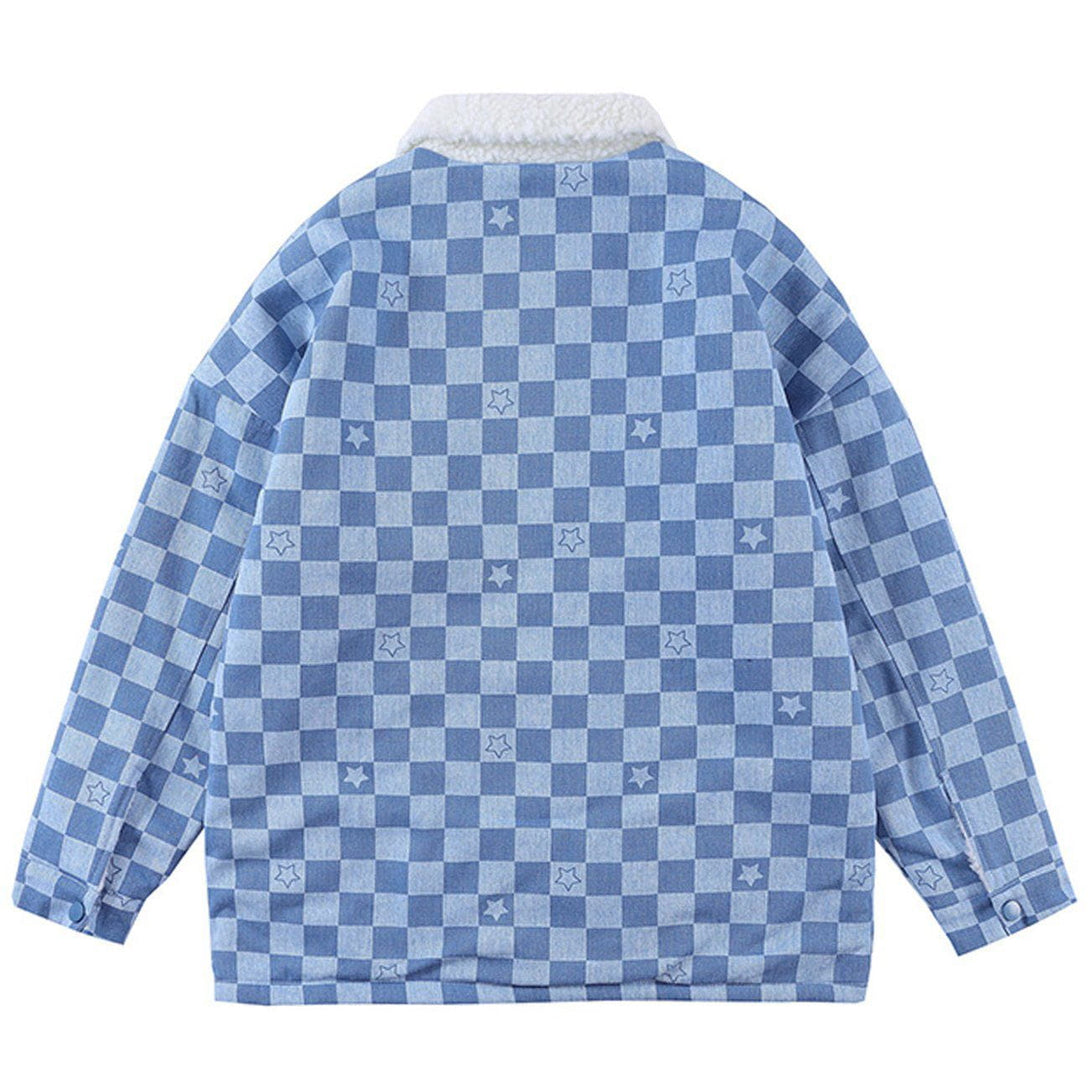 Helmiss - Pure Color Lattice Stars Winter Coat- Streetwear Fashion - helmiss.com