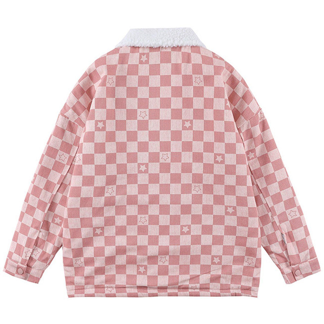 Helmiss - Pure Color Lattice Stars Winter Coat- Streetwear Fashion - helmiss.com