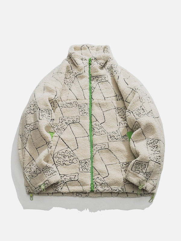 Helmiss - Puzzle Embroidered Contrast Puffer Down Coat- Streetwear Fashion - helmiss.com