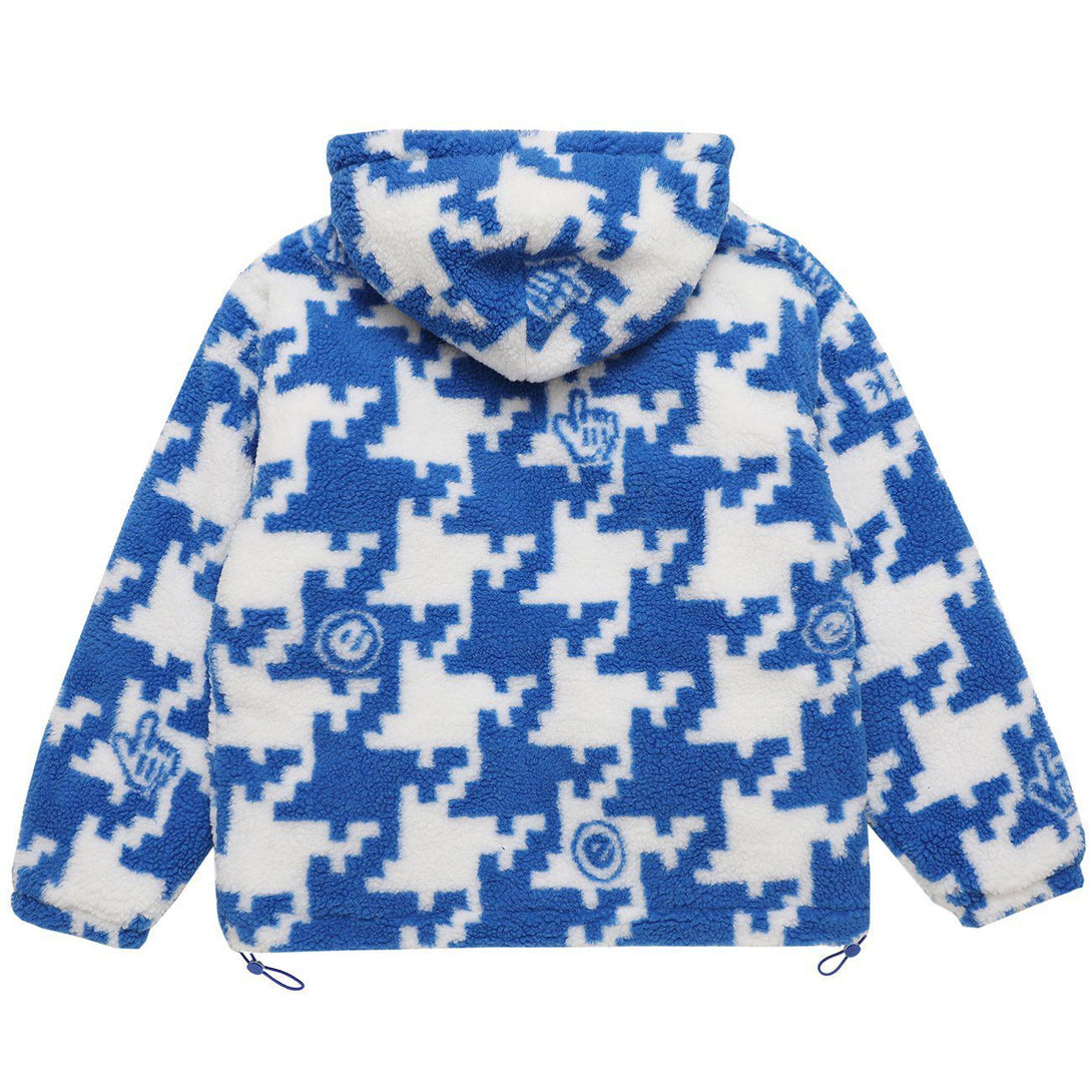 Helmiss - Puzzle Print Sherpa Winter Coat- Streetwear Fashion - helmiss.com