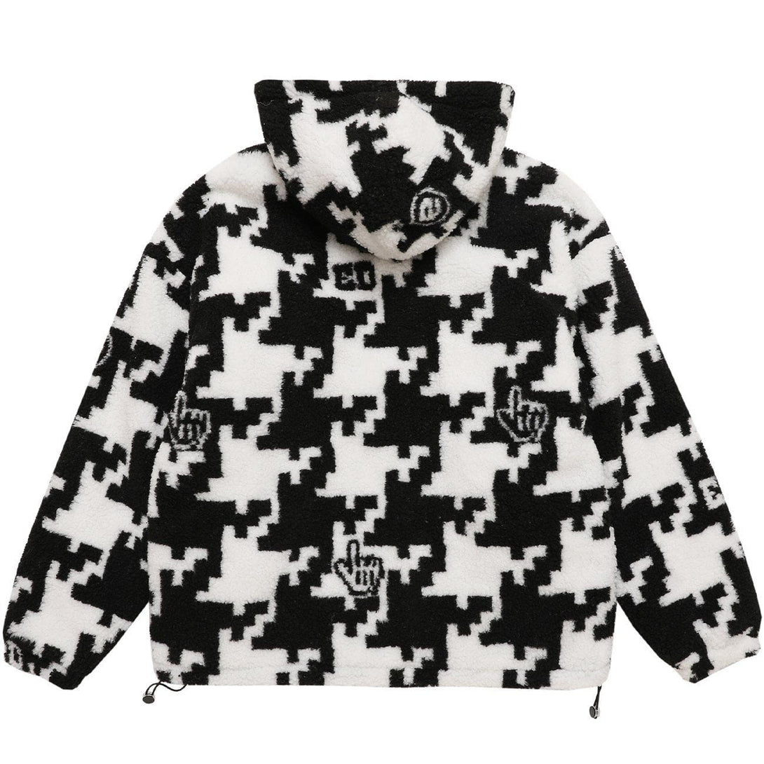 Helmiss - Puzzle Print Sherpa Winter Coat- Streetwear Fashion - helmiss.com