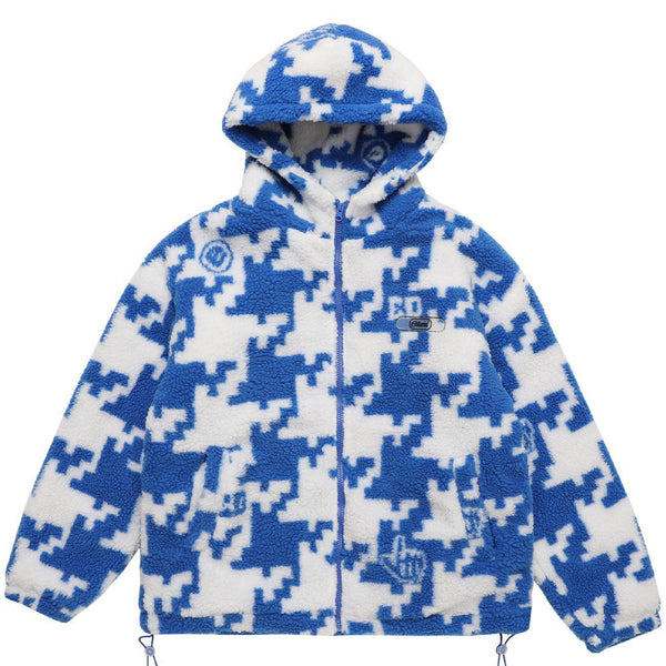 Helmiss - Puzzle Print Sherpa Winter Coat- Streetwear Fashion - helmiss.com