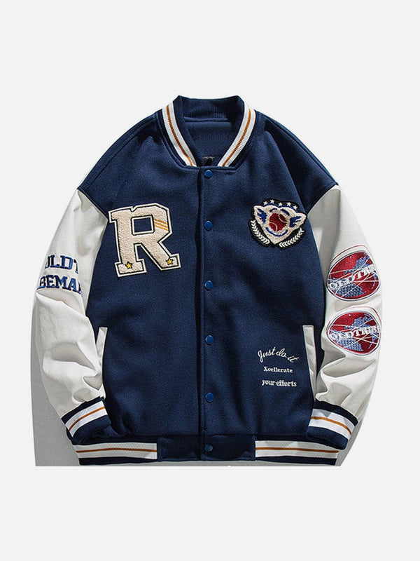 Helmiss - R baseball Embroidery Varsity Jacket- Streetwear Fashion - helmiss.com