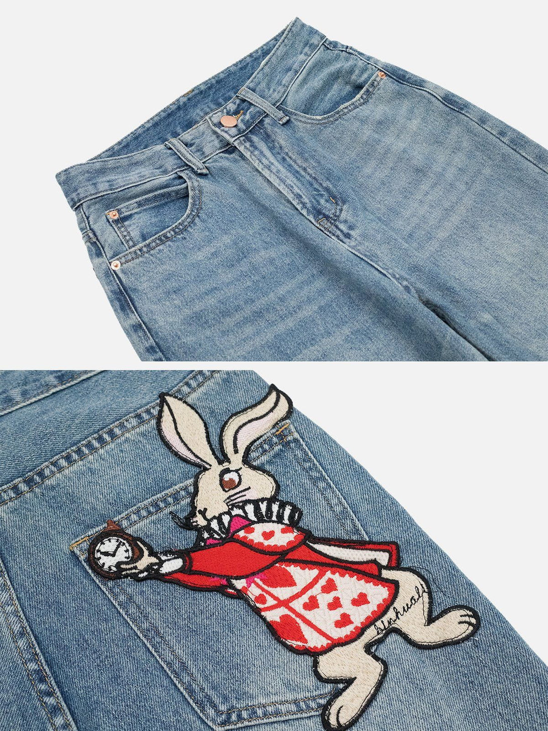 Helmiss - Rabbit Embroidery Jeans- Streetwear Fashion - helmiss.com