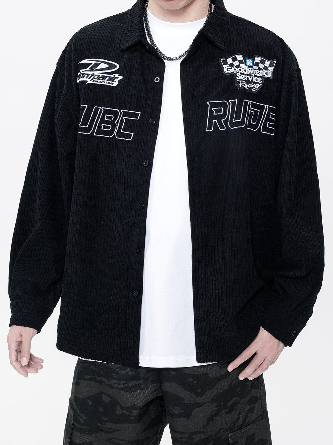 Helmiss - Racing Embroidered Corduroy Shacket- Streetwear Fashion - helmiss.com