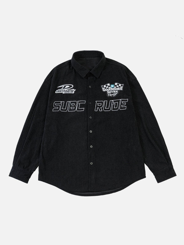 Helmiss - Racing Embroidered Corduroy Shacket- Streetwear Fashion - helmiss.com