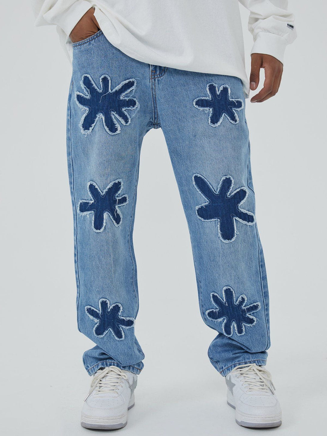 Helmiss - Raw Edge Patch Embroidery Jeans- Streetwear Fashion - helmiss.com