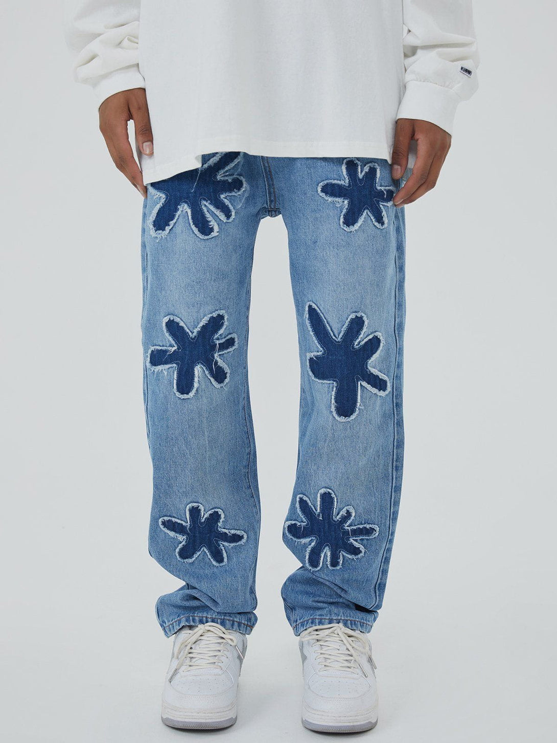 Helmiss - Raw Edge Patch Embroidery Jeans- Streetwear Fashion - helmiss.com