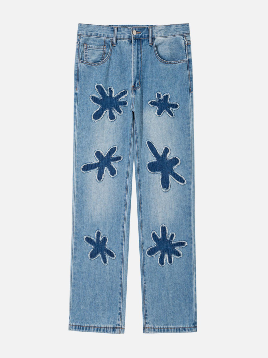 Helmiss - Raw Edge Patch Embroidery Jeans- Streetwear Fashion - helmiss.com