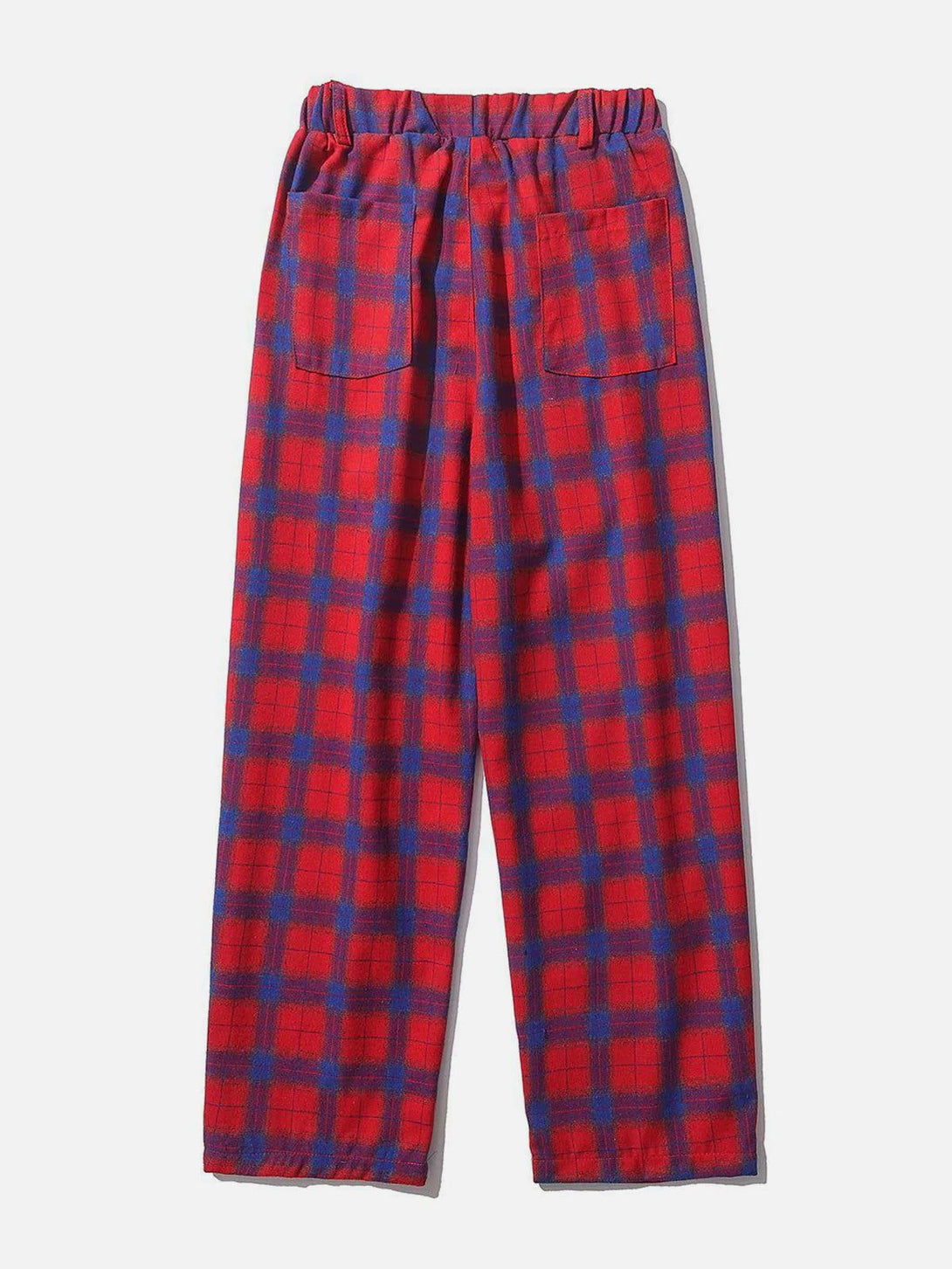 Helmiss - Red Plaid Pattern Casual Pants- Streetwear Fashion - helmiss.com