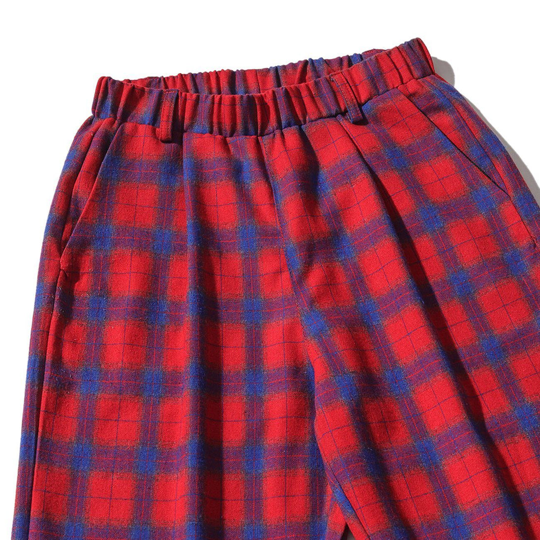 Helmiss - Red Plaid Pattern Casual Pants- Streetwear Fashion - helmiss.com