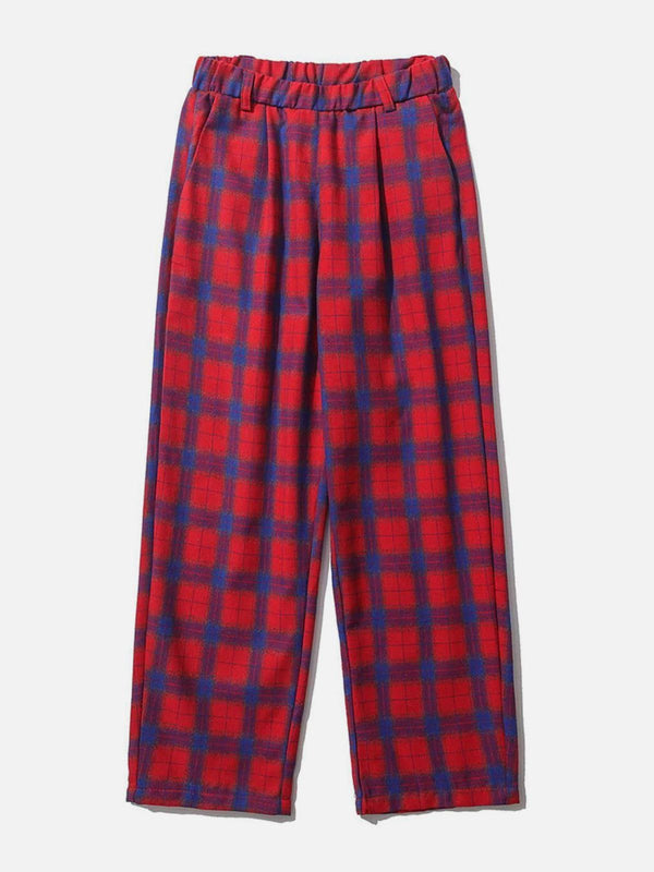 Helmiss - Red Plaid Pattern Casual Pants- Streetwear Fashion - helmiss.com