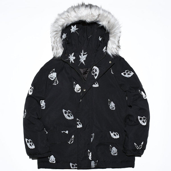 Helmiss - Reflective Butterfly Fur Collar Hooded Winter Coat- Streetwear Fashion - helmiss.com