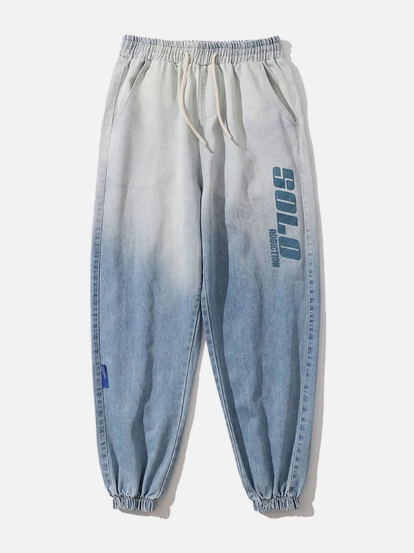 Helmiss - Rendered Letter Print Jeans- Streetwear Fashion - helmiss.com