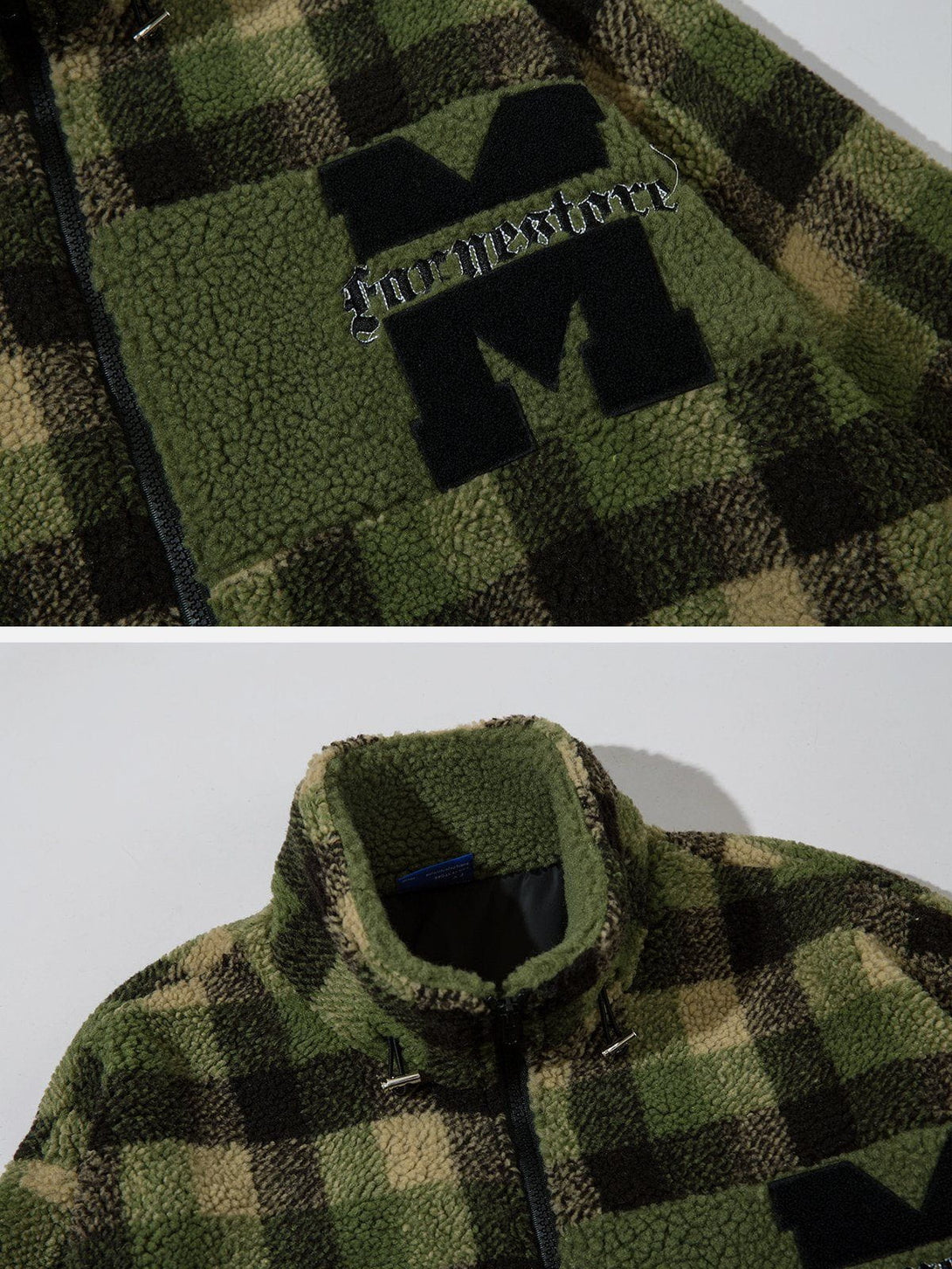 Helmiss - Retro Colorblock Plaid Sherpa Coat- Streetwear Fashion - helmiss.com