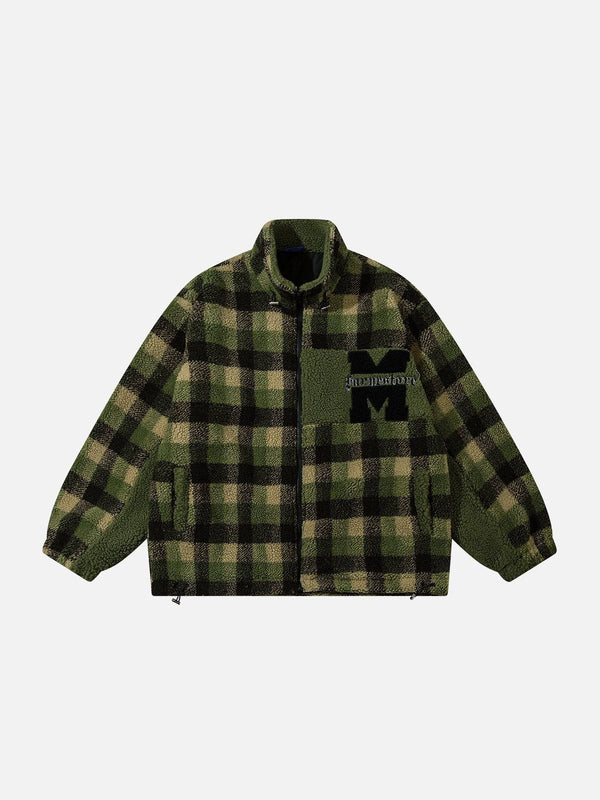 Helmiss - Retro Colorblock Plaid Sherpa Coat- Streetwear Fashion - helmiss.com