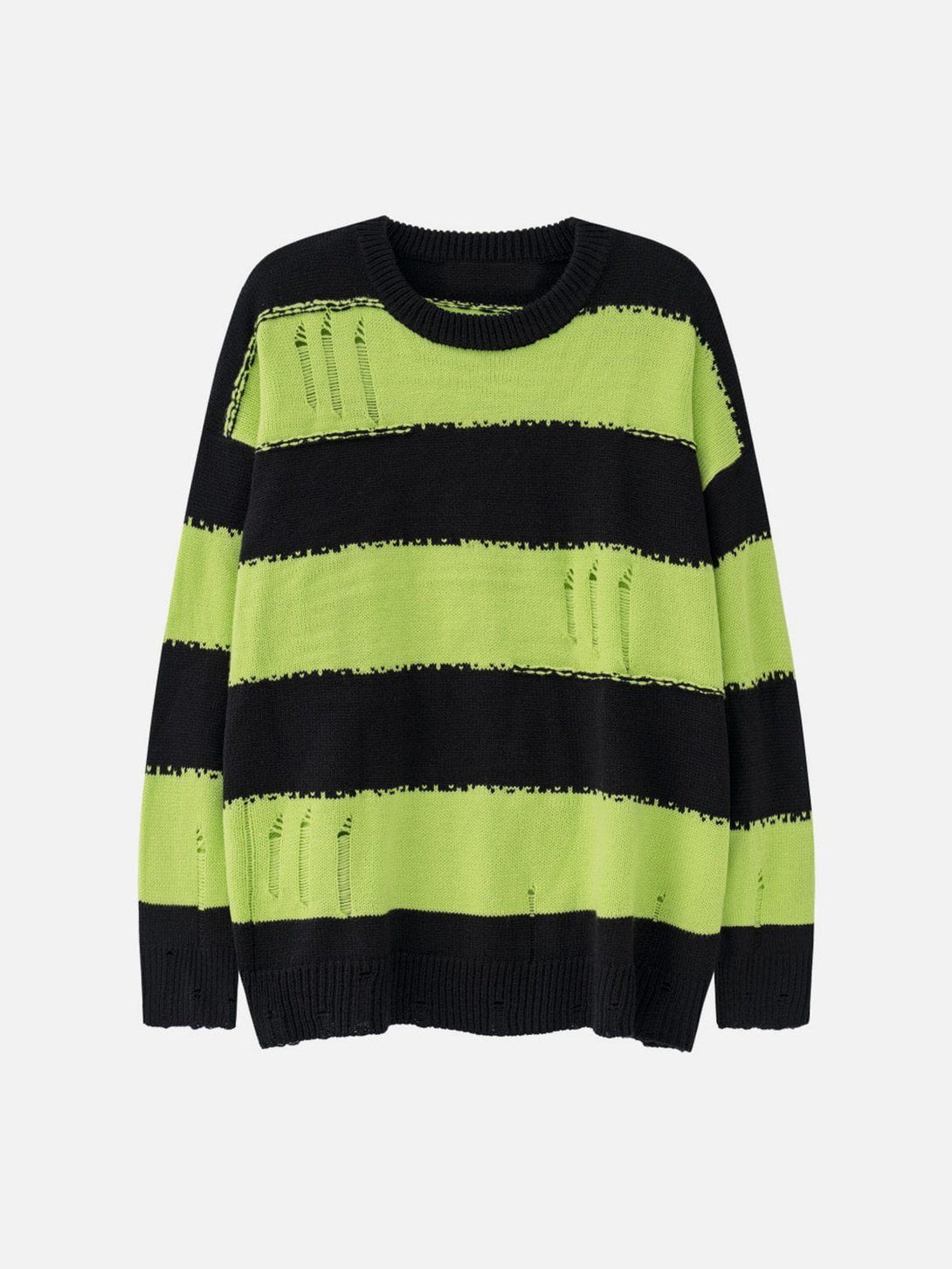 Helmiss - Ripped Stripes Jacquard Knit Sweater- Streetwear Fashion - helmiss.com