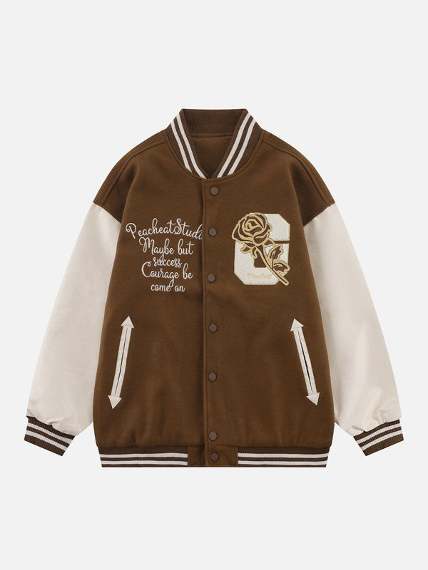 Helmiss - Rose Embroidery Varsity Jacket- Streetwear Fashion - helmiss.com