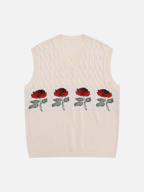 Helmiss - Rose Pattern Sweater Vest- Streetwear Fashion - helmiss.com