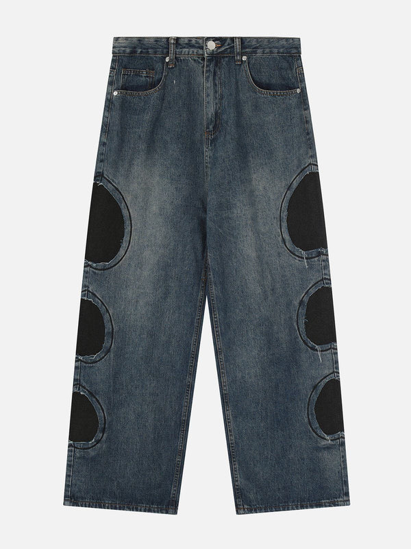 Helmiss - Round Patchwork Jeans- Streetwear Fashion - helmiss.com