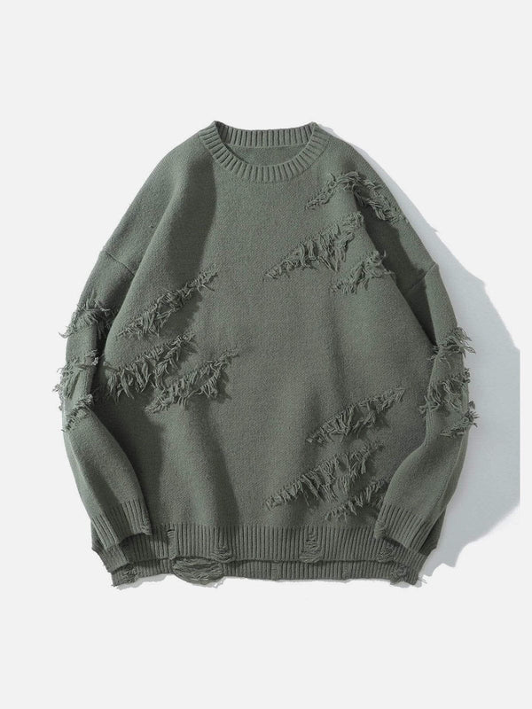 Helmiss - "Rwoiut" Fringed Design Sweater- Streetwear Fashion - helmiss.com