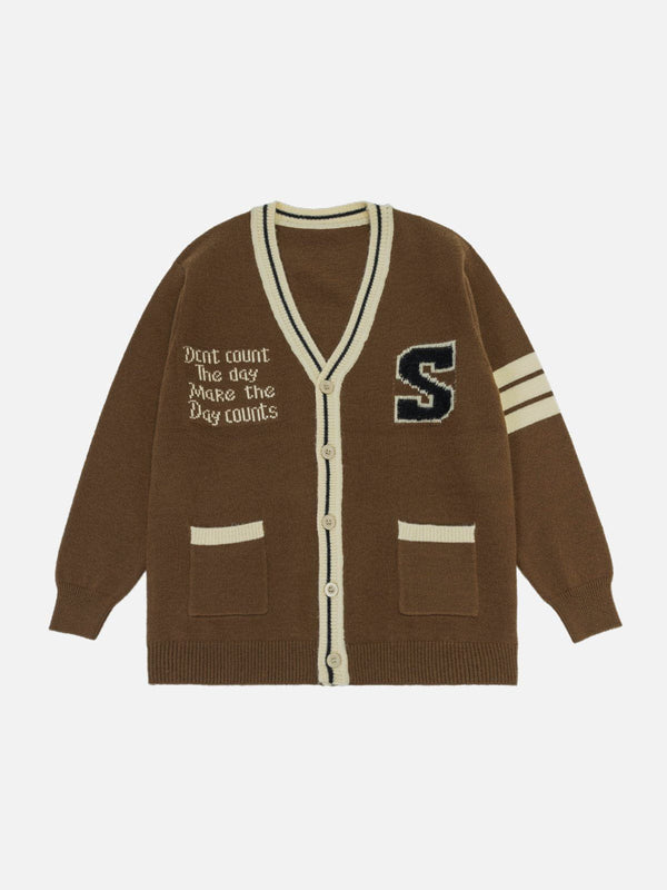 Helmiss - "S" Embroidery Color Matching Cardigan- Streetwear Fashion - helmiss.com