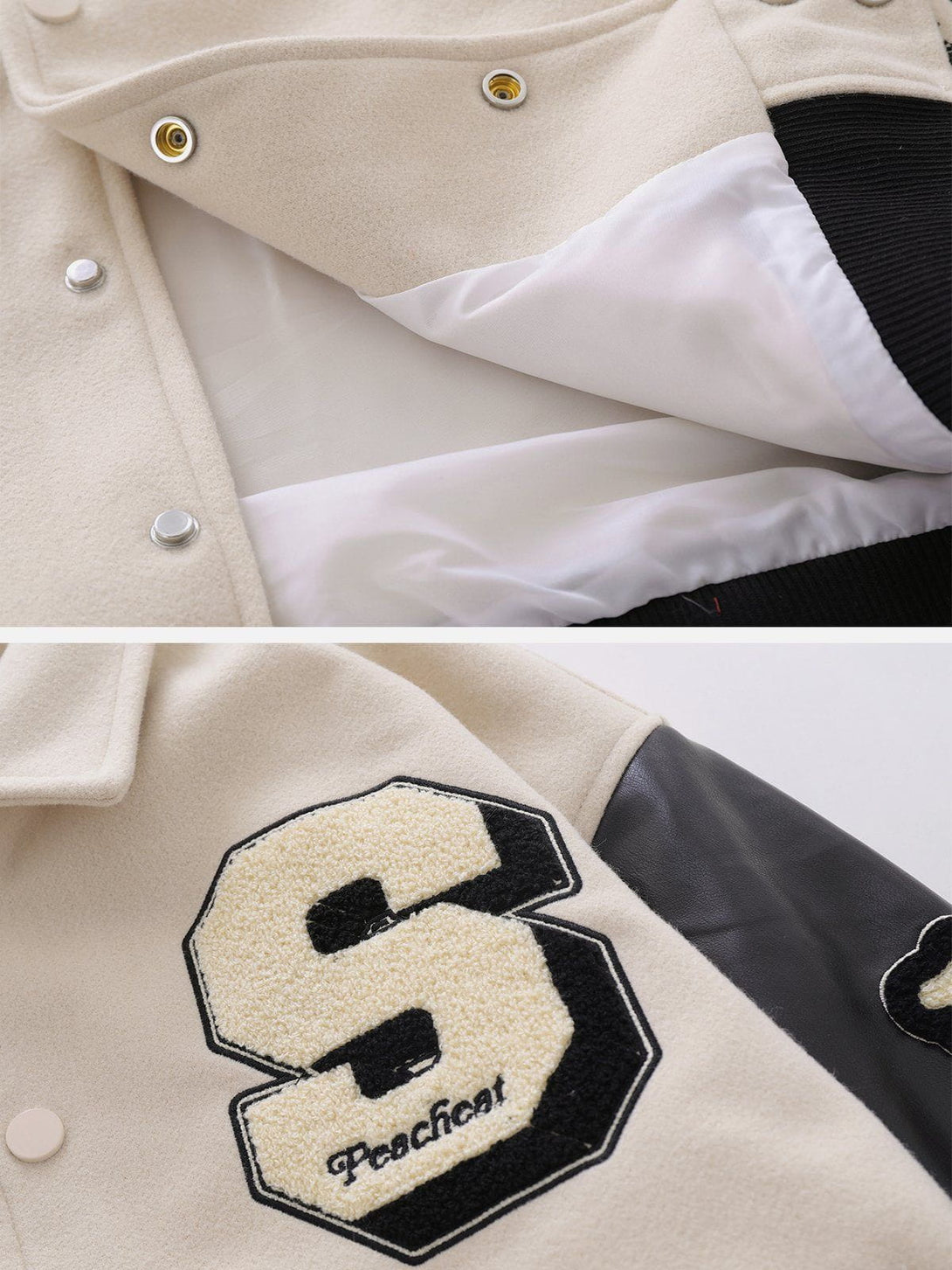 Helmiss - "S" Flocked Lapel Stitching Varsity Jacket- Streetwear Fashion - helmiss.com