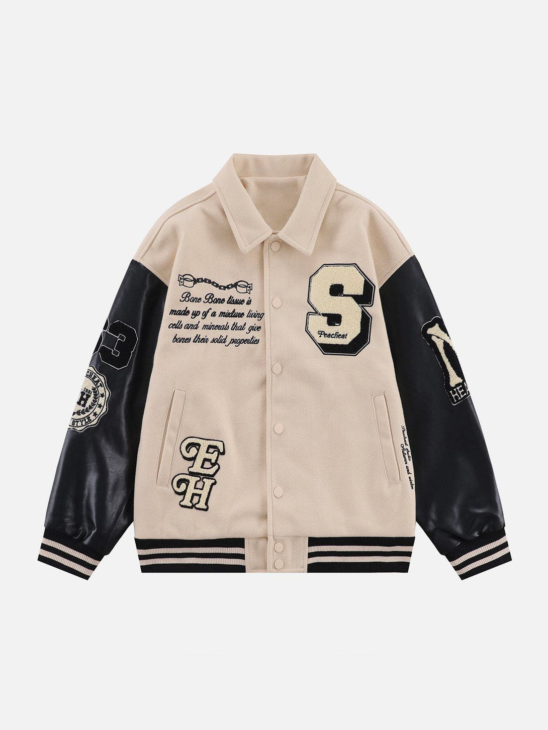 Helmiss - "S" Flocked Lapel Stitching Varsity Jacket- Streetwear Fashion - helmiss.com