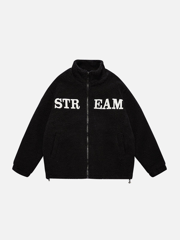 Helmiss - STREAM Embroidered Sherpa Jacket- Streetwear Fashion - helmiss.com