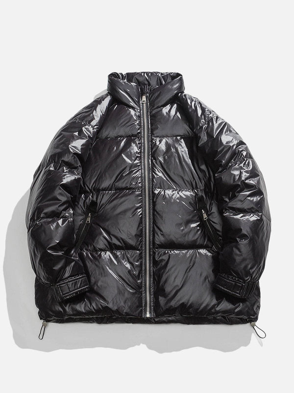 Helmiss - Shiny Drawstring Puffer Down Coat- Streetwear Fashion - helmiss.com